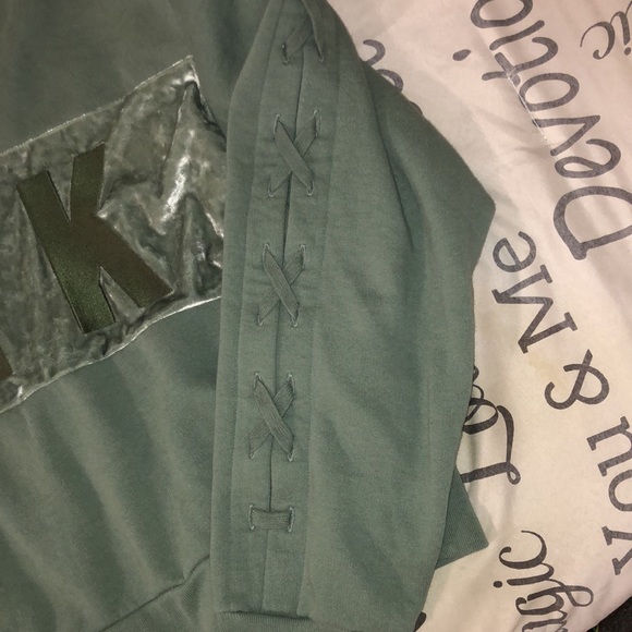 Olive Green PINK Victoria’s Secret Crop Hoodie - Picture 5 of 6